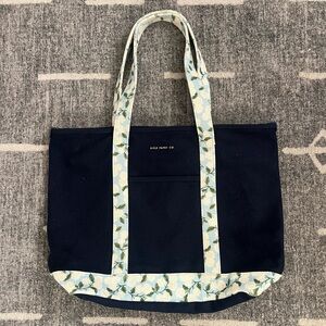 Rifle Paper Co. Navy Canvas Tote with Light Floral Trim